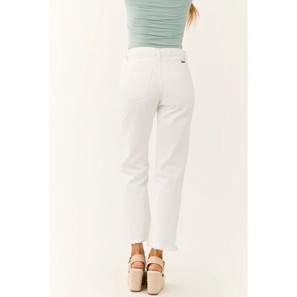 Kancan Cammie High Rise Straight Leg Jeans White Button Fly Frayed Hem 1/24 - Picture 2 of 13